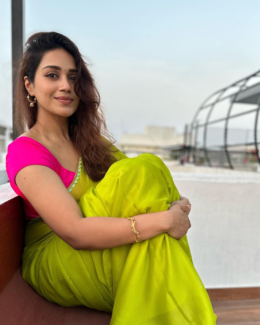 Tollywood Actress Nivetha Pethuraj Stills in Green Saree